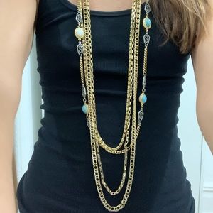 Long multi-layer gold necklace